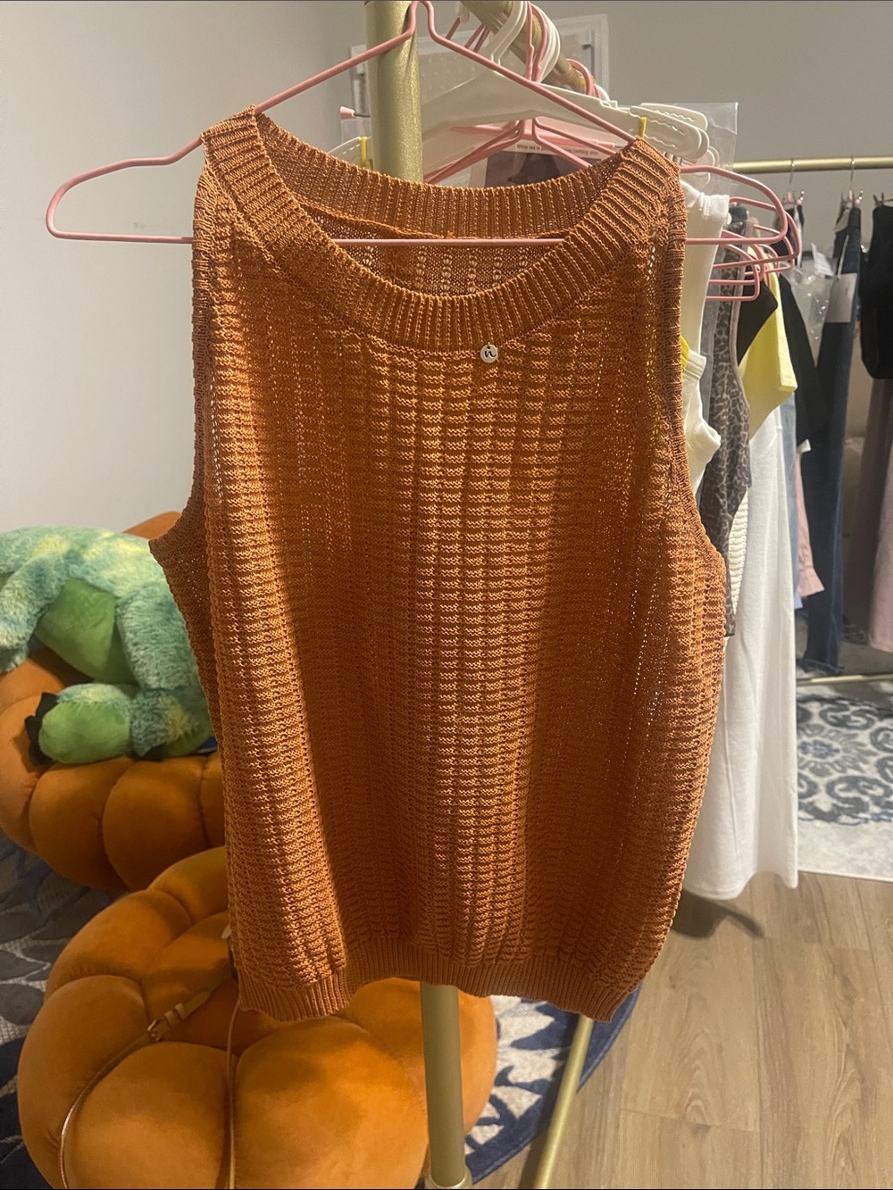 No Boundaries Rust Orange Sleeveless V-Neck Knit Sweater
